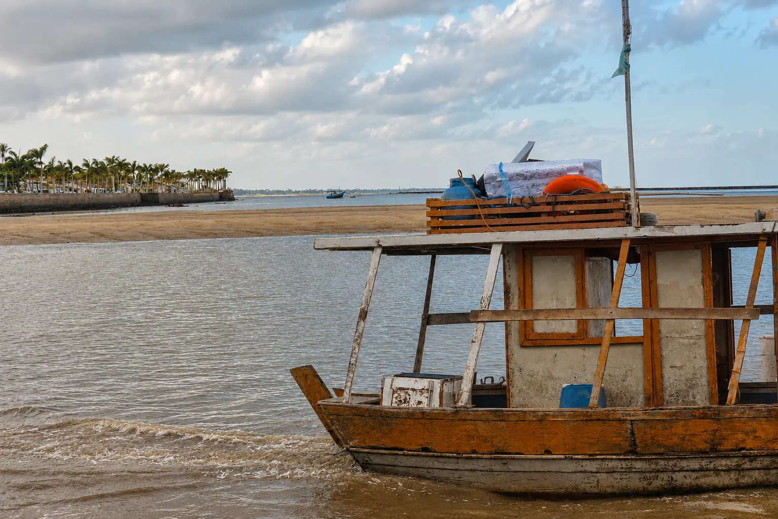 Balsa da travessia entre Arraial d'Ajuda e Porto Seguro, na água