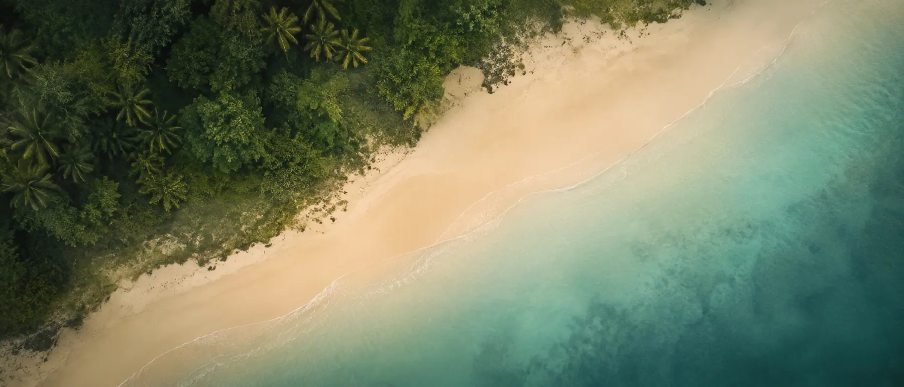 Vista aérea da praia de Arraial d'Ajuda, com a areia clara entre o mar turquesa e a Mata Atlântica